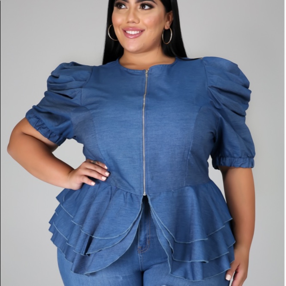 Mya Denim Peplum Top